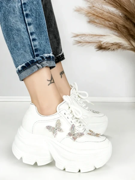 Pantofi Sport Dama cu Platforma 3617 WHITE | MEI