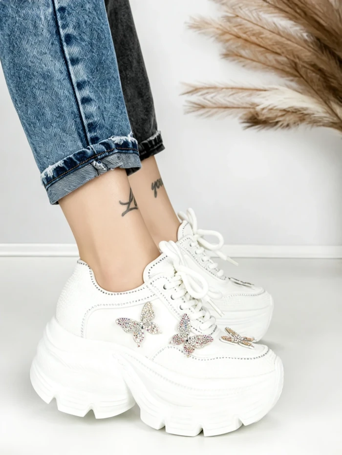 Pantofi Sport Dama cu Platforma 3617 WHITE | MEI