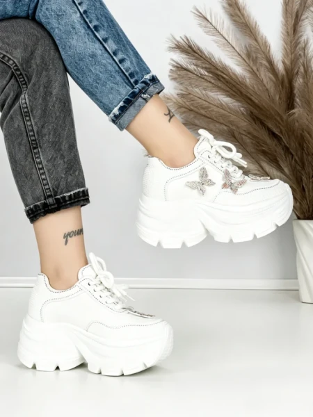Pantofi Sport Dama cu Platforma 3617 WHITE | MEI