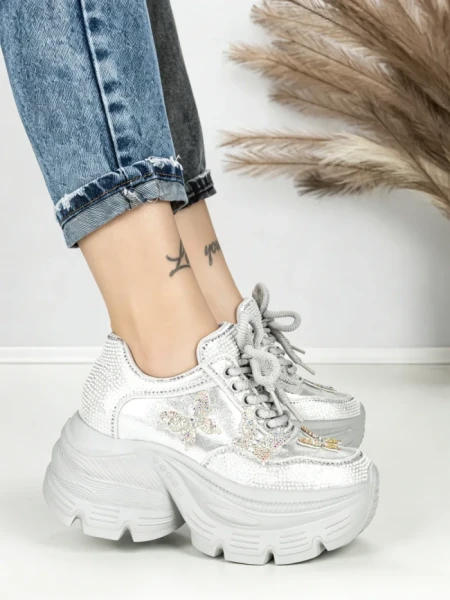 Pantofi Sport Dama cu Platforma 3617 SILVER | MEI
