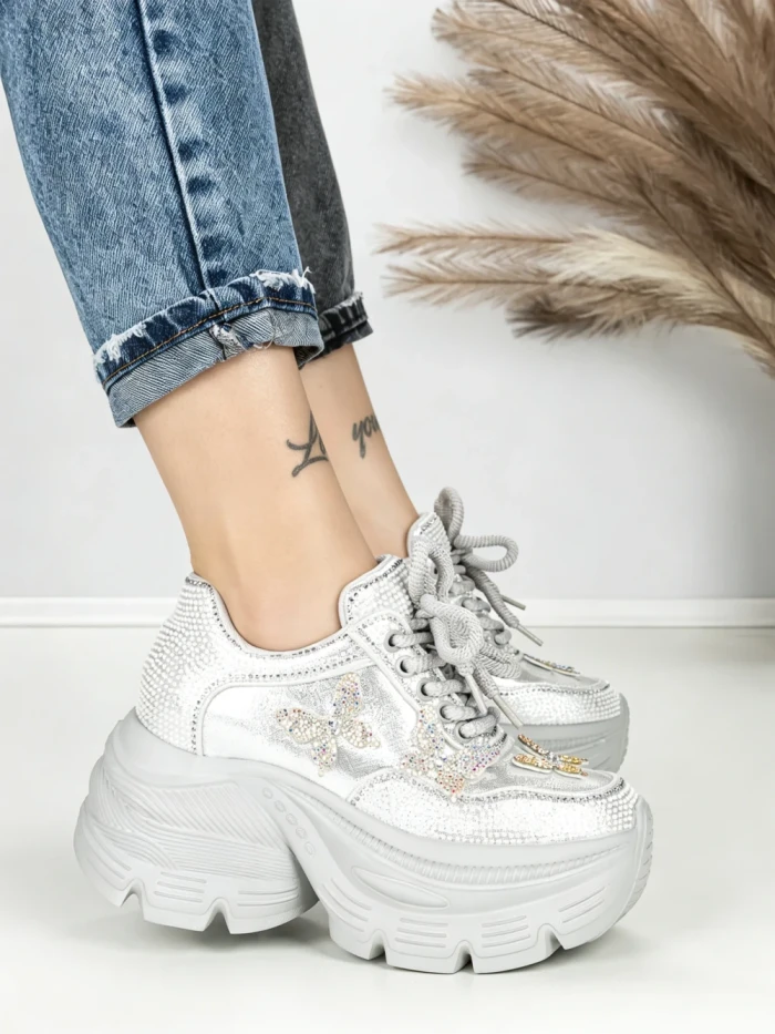 Pantofi Sport Dama cu Platforma 3617 SILVER | MEI