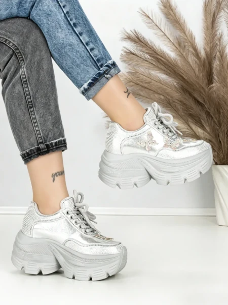 Pantofi Sport Dama cu Platforma 3617 SILVER | MEI