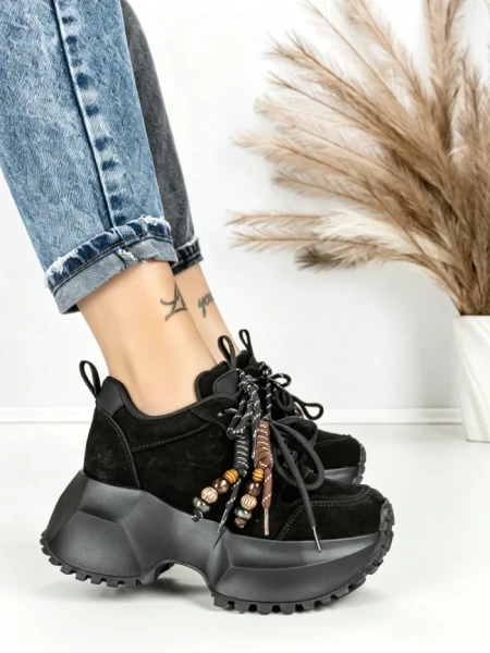 Pantofi Sport Dama cu Platforma 6581-1 BLACK | MEI