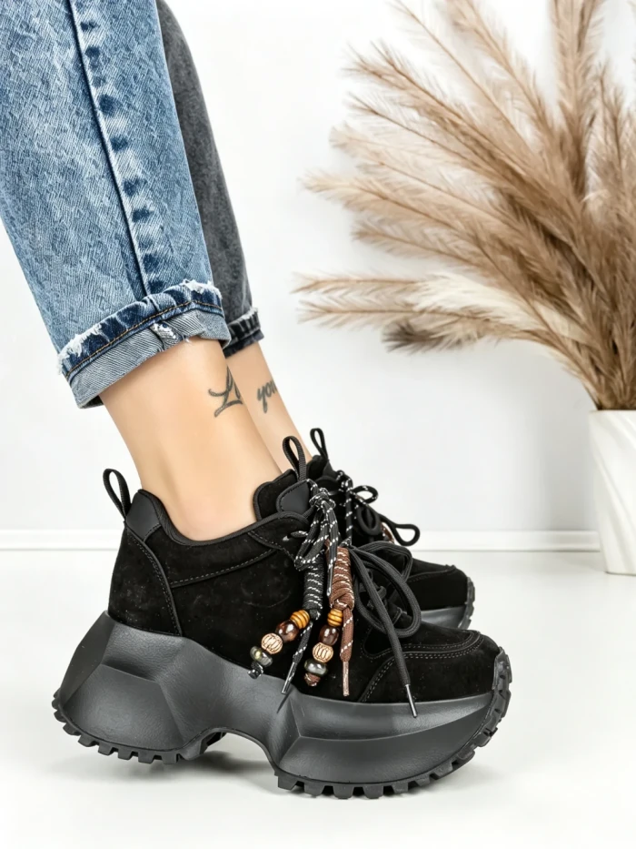 Pantofi Sport Dama cu Platforma 6581-1 BLACK | MEI