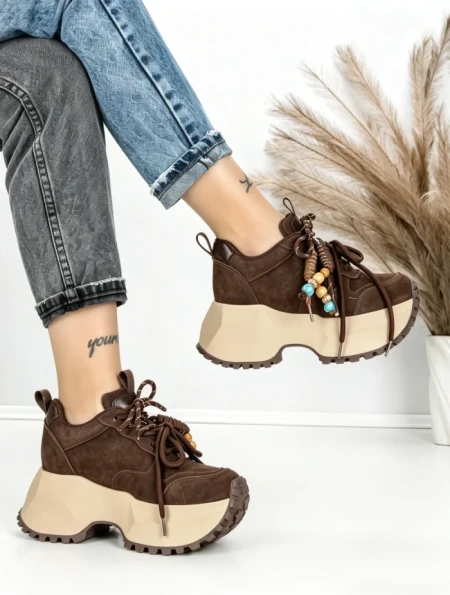 Pantofi Sport Dama cu Platforma 6581-1 BROWN | MEI