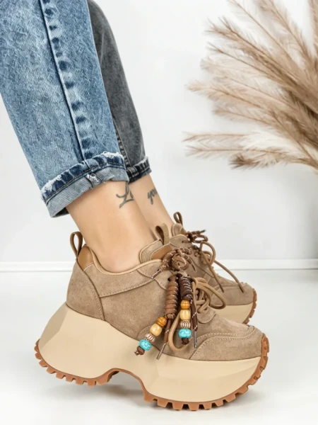 Pantofi Sport Dama cu Platforma 6581-1 KHAKI | MEI