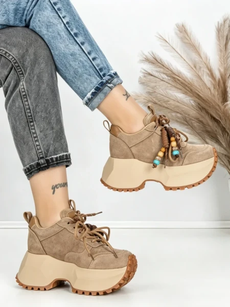 Pantofi Sport Dama cu Platforma 6581-1 KHAKI | MEI