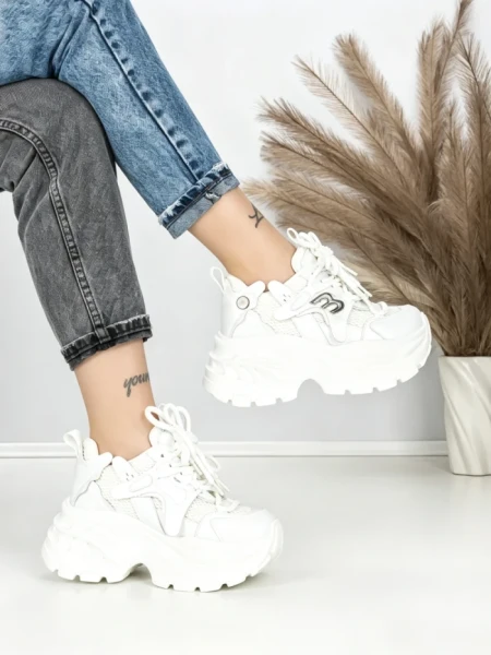 Pantofi Sport Dama cu Platforma 3605-7 WHITE | MEI