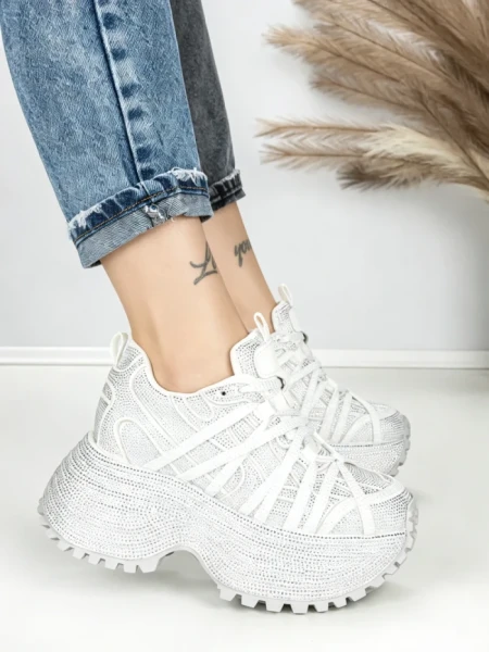 Pantofi Sport Dama cu Platforma 3603-2 WHITE | MEI