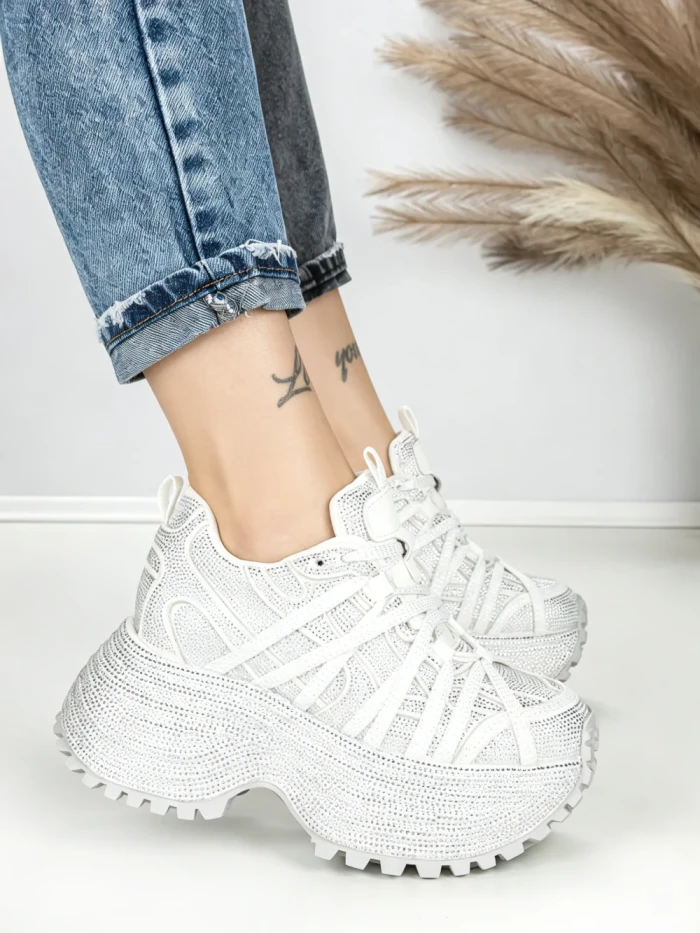 Pantofi Sport Dama cu Platforma 3603-2 WHITE | MEI