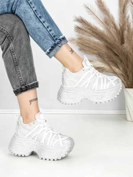 Pantofi Sport Dama cu Platforma 3603-2 WHITE | MEI