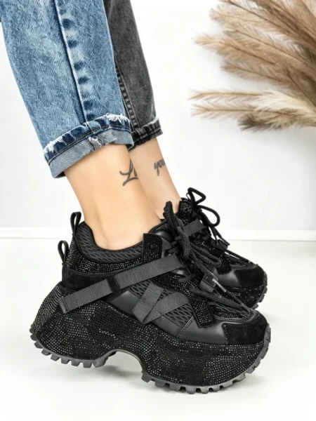 Pantofi Sport Dama cu Platforma 6580-7 BLACK | MEI