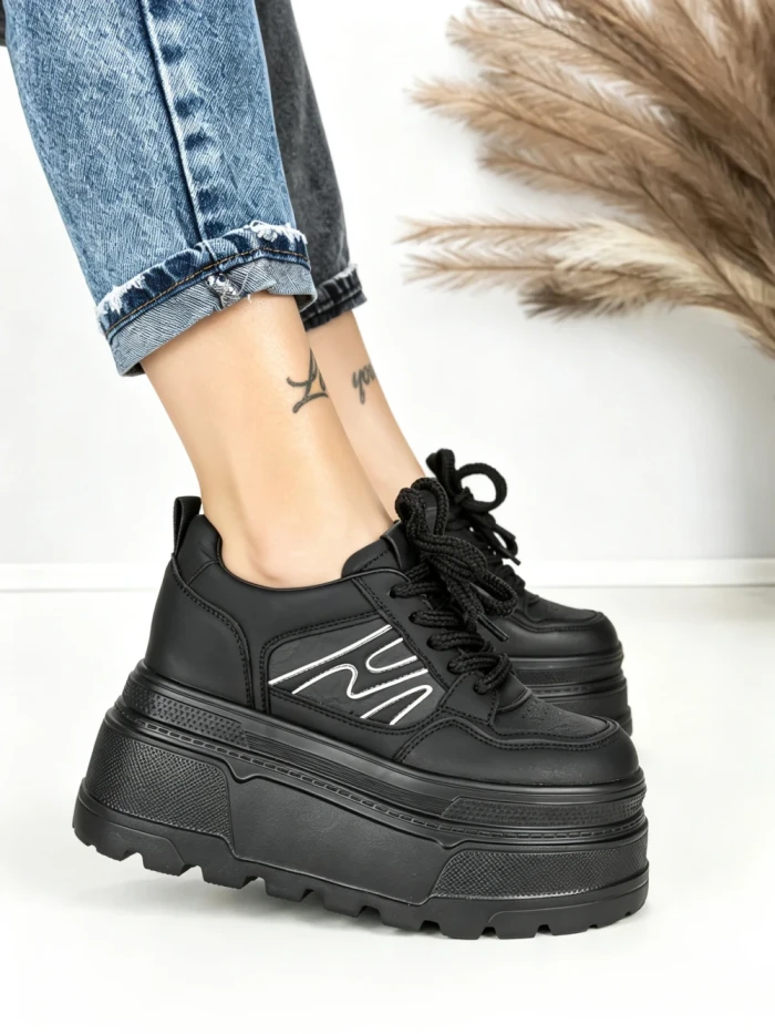 Pantofi Sport Dama cu Platforma 6208-52 BLACK | MEI
