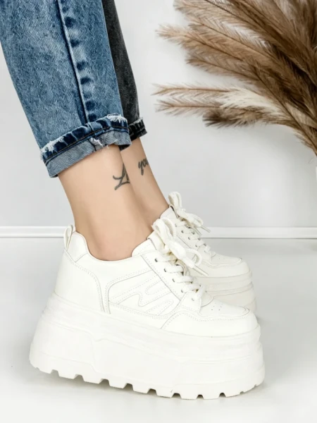 Pantofi Sport Dama cu Platforma 6208-52 WHITE | MEI