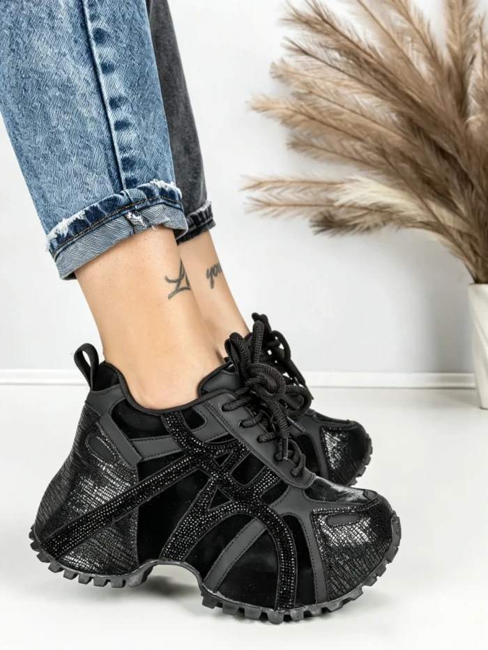 Pantofi Sport Dama cu Platforma 3602 BLACK | MEI