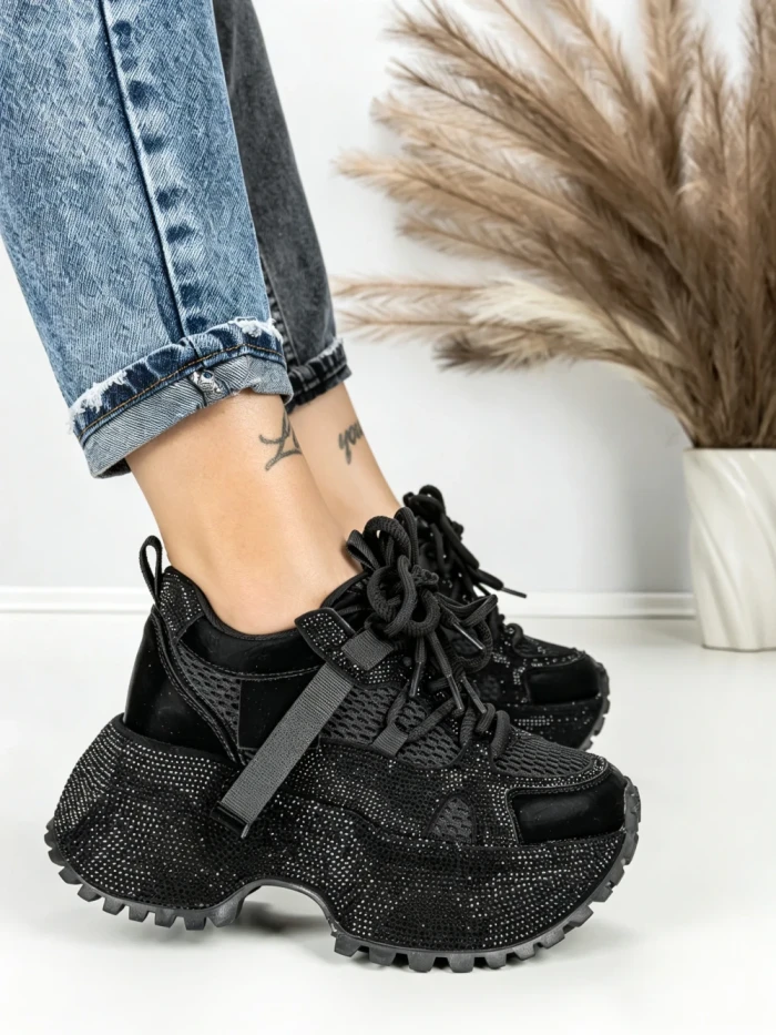 Pantofi Sport Dama cu Platforma 6580-8 BLACK | MEI