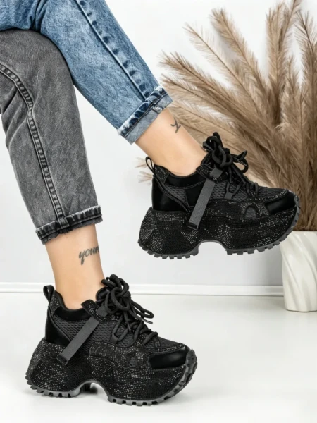 Pantofi Sport Dama cu Platforma 6580-8 BLACK | MEI
