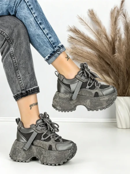 Pantofi Sport Dama cu Platforma 6580-8 GREY | MEI