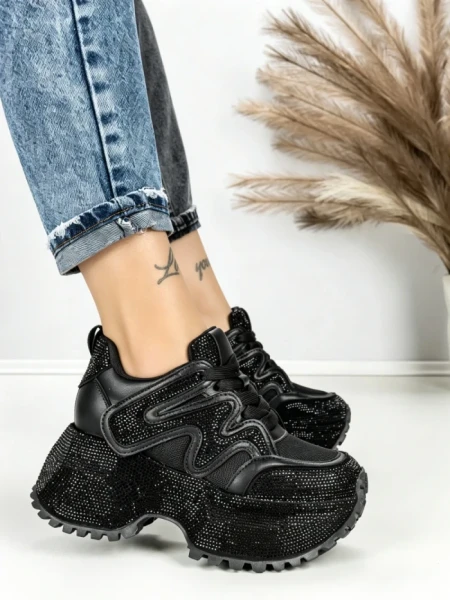 Pantofi Sport Dama cu Platforma 6580-2 BLACK | MEI
