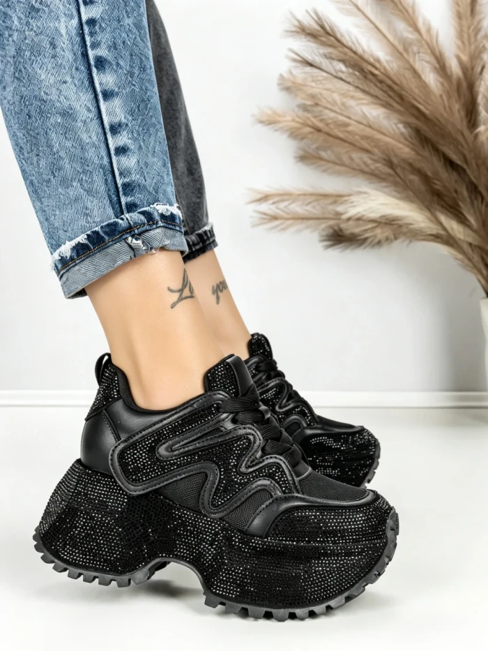 Pantofi Sport Dama cu Platforma 6580-2 BLACK | MEI