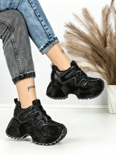 Pantofi Sport Dama cu Platforma 6580-2 BLACK | MEI