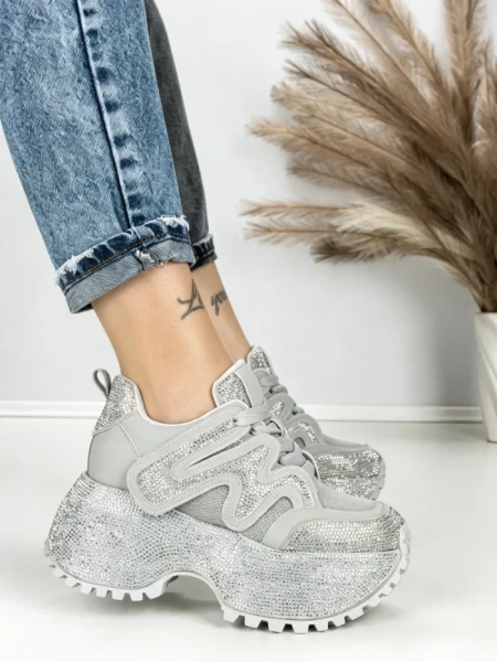 Pantofi Sport Dama cu Platforma 6580-2 SILVER | MEI