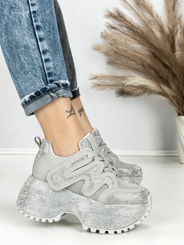 Pantofi Sport Dama cu Platforma 6580-2 SILVER | MEI