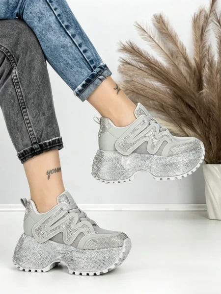 Pantofi Sport Dama cu Platforma 6580-2 SILVER | MEI