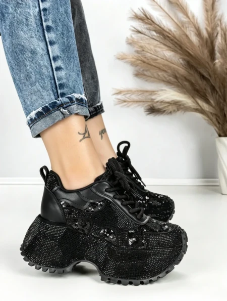 Pantofi Sport Dama cu Platforma 6580-5 BLACK | MEI