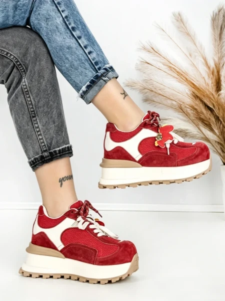 Pantofi Sport Dama din piele naturala 3651-3 RED | PANTOFUL