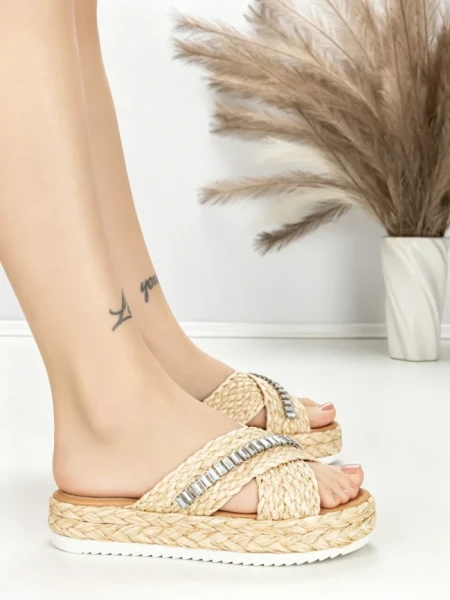 Papuci Dama cu Talpa Joasa BE-6077 BEIGE | BEUE SHOES