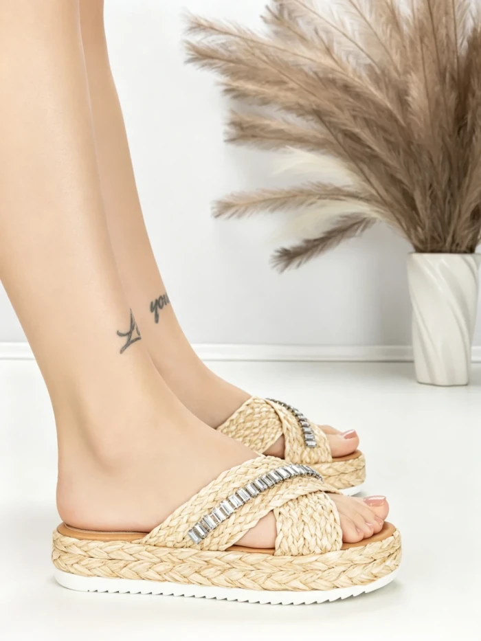 Papuci Dama cu Talpa Joasa BE-6077 BEIGE | BEUE SHOES