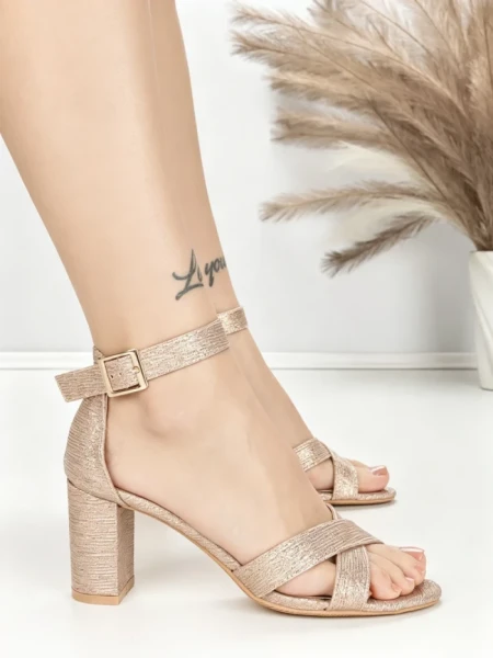 Sandale Dama cu Toc Gros BE-6055 CHAMPAGNE | BEUE SHOES