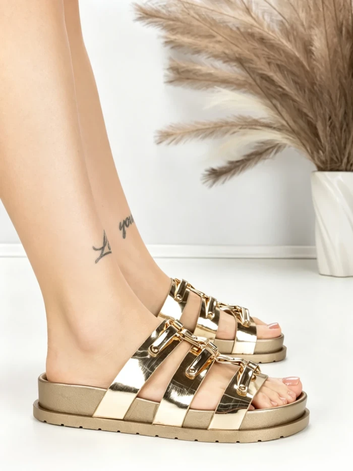 Papuci Dama cu Talpa Joasa BE-106 GOLD | BEUE SHOES