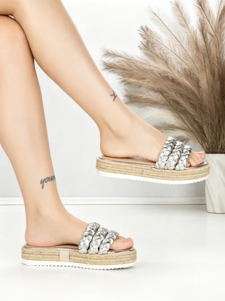 Papuci Dama cu Talpa Joasa BE-6073 SILVER | BEUE SHOES