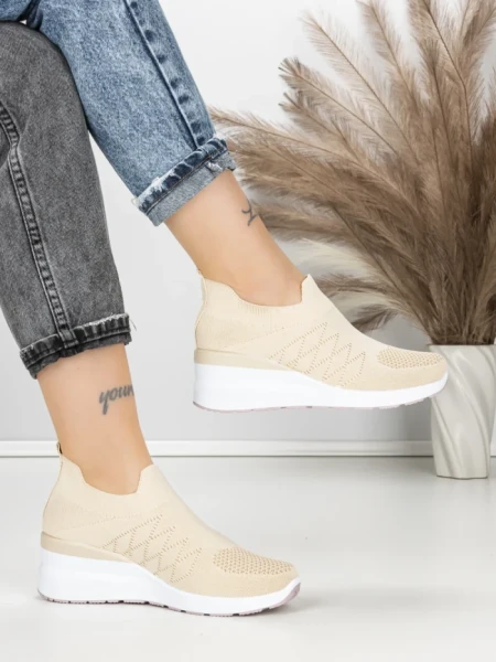 Pantofi Sport Dama cu Platforma P32 BEIGE | EMAS