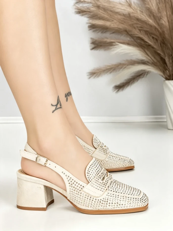 Pantofi cu Toc Gros L8576G BEIGE | ABLOOM