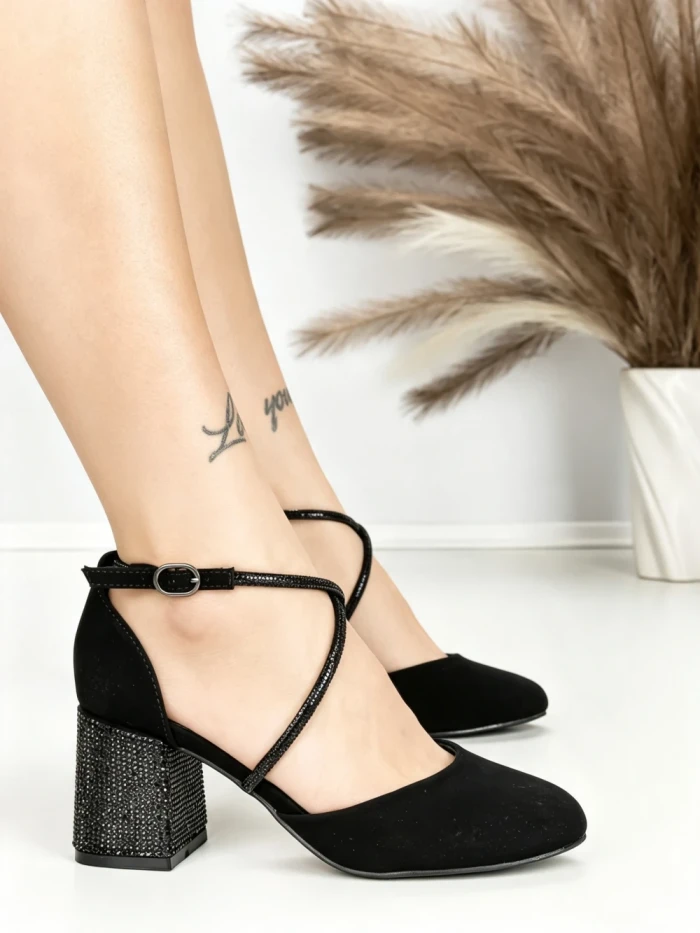 Sandale Dama cu Toc Gros 6XKK19 ALL BLACK | MEI