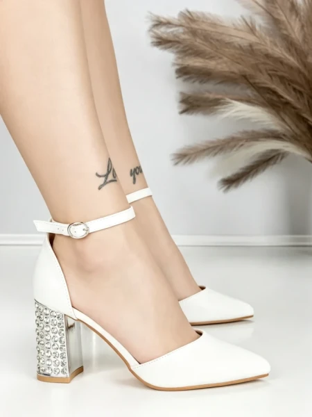 Sandale Dama cu Toc Gros 6YXD12 WHITE | MEI