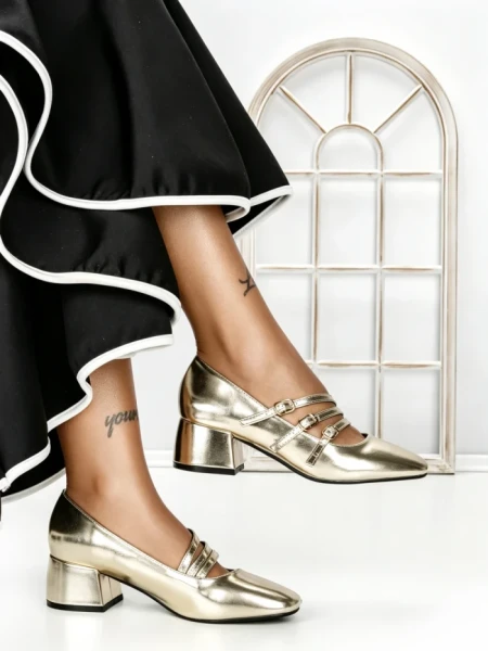 Pantofi cu Toc mic 77-557 GOLD | CM