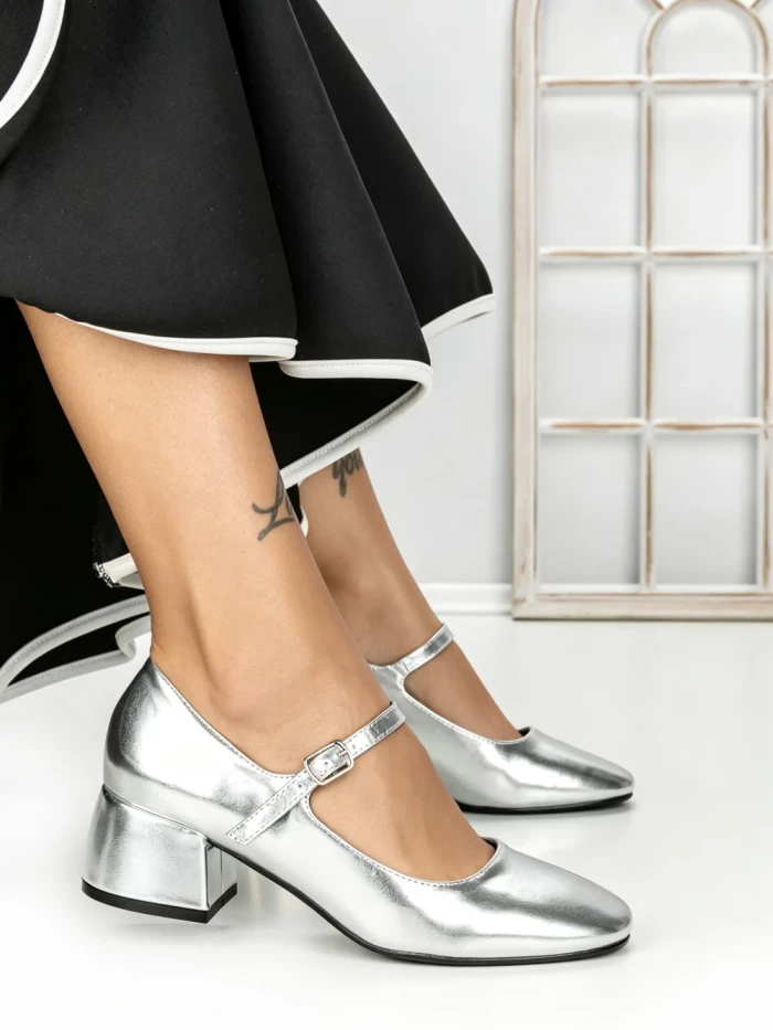 Pantofi cu Toc mic 77-554 SILVER | CM