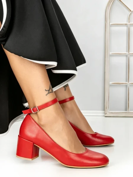 Pantofi cu Toc mic 77-559 RED | CM