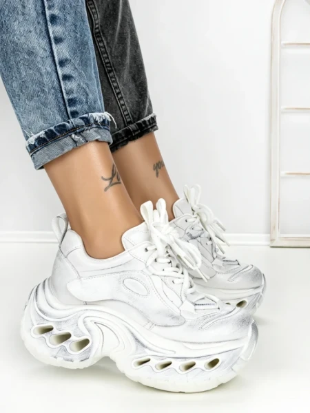 Pantofi Sport Dama cu Platforma 3607-1 WHITE | MEI