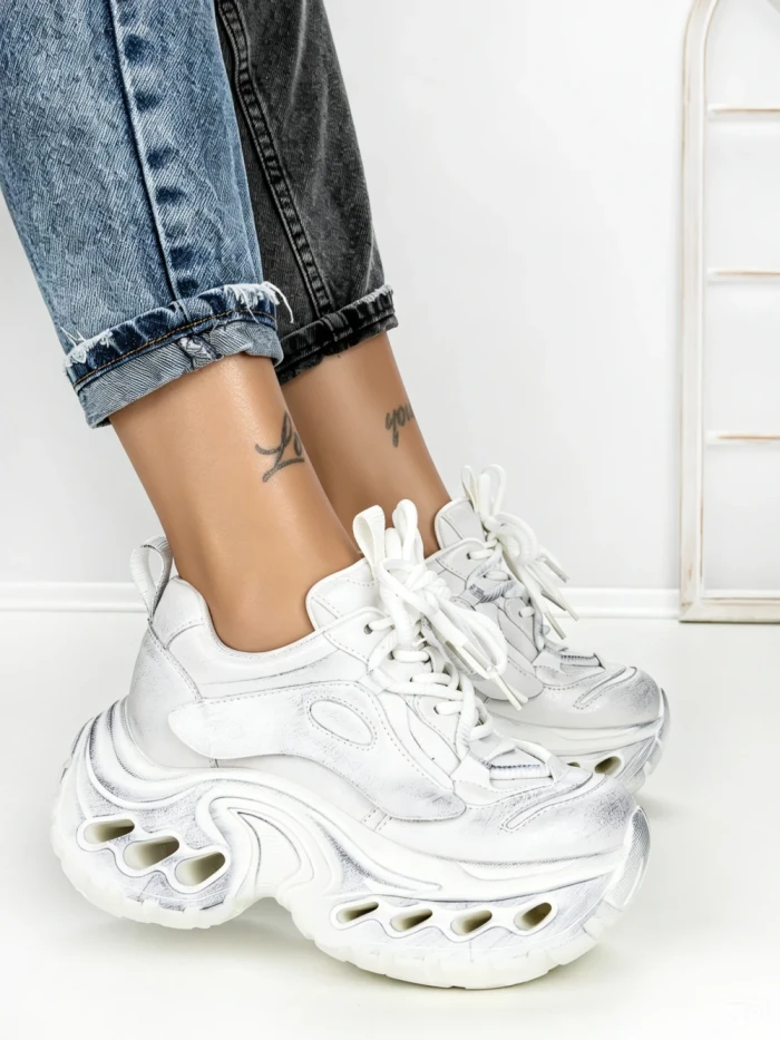 Pantofi Sport Dama cu Platforma 3607-1 WHITE | MEI