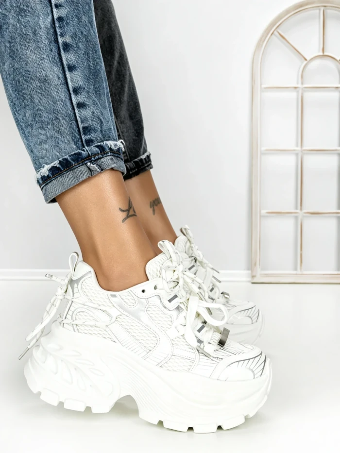 Pantofi Sport Dama cu Platforma 3605 WHITE | MEI