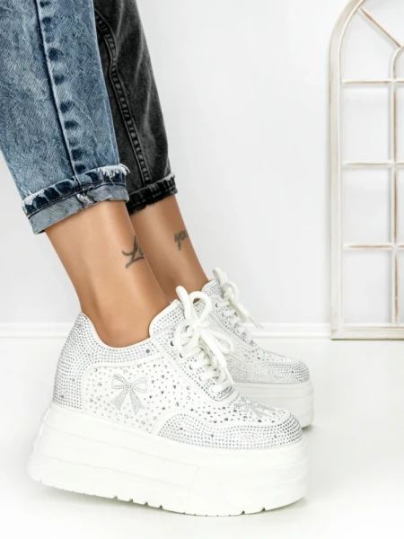 Pantofi Sport Dama cu Platforma 6520 WHITE | MEI