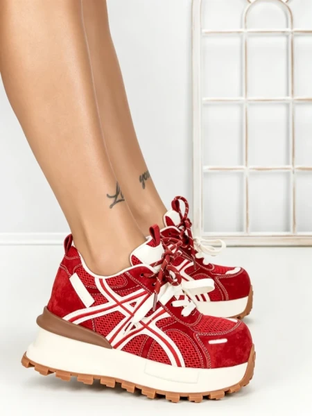 Pantofi Sport Dama din piele naturala 3651 RED | PANTOFUL