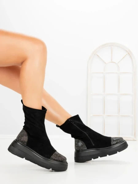 Ghete Dama cu Platforma 5AH66 BLACK-GUNCOLOR | MEI