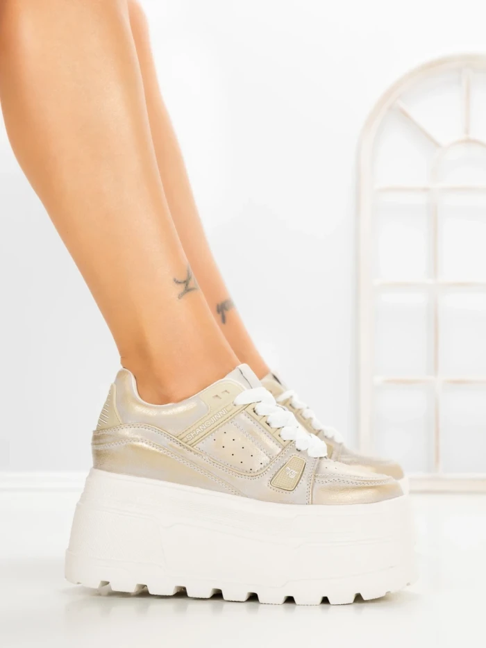 Pantofi Sport Dama cu Platforma 6208-9 CHAMPAGNE | MEI