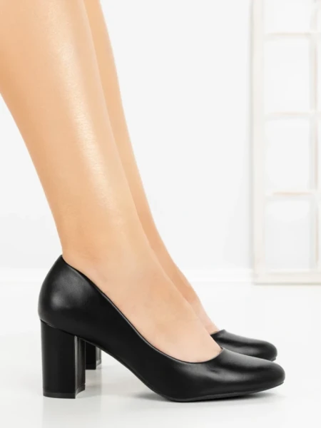 Pantofi cu Toc Gros 77-426 BLACK | CM